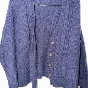 torrid Cable & Diamond Knit Button-Front Cardigan - Blue